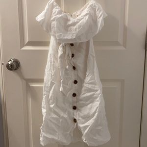 White strapless ruffle top dress